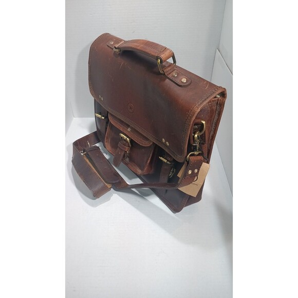 AARON LEATHER GOODS DARK BROWN Briefcase BAG  SPAIN - Picture 3 of 16